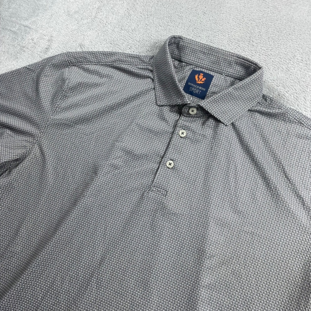 Donald Ross Sport Mens Large Gray White Micro Pattern Golf Polo Shirt Windmill